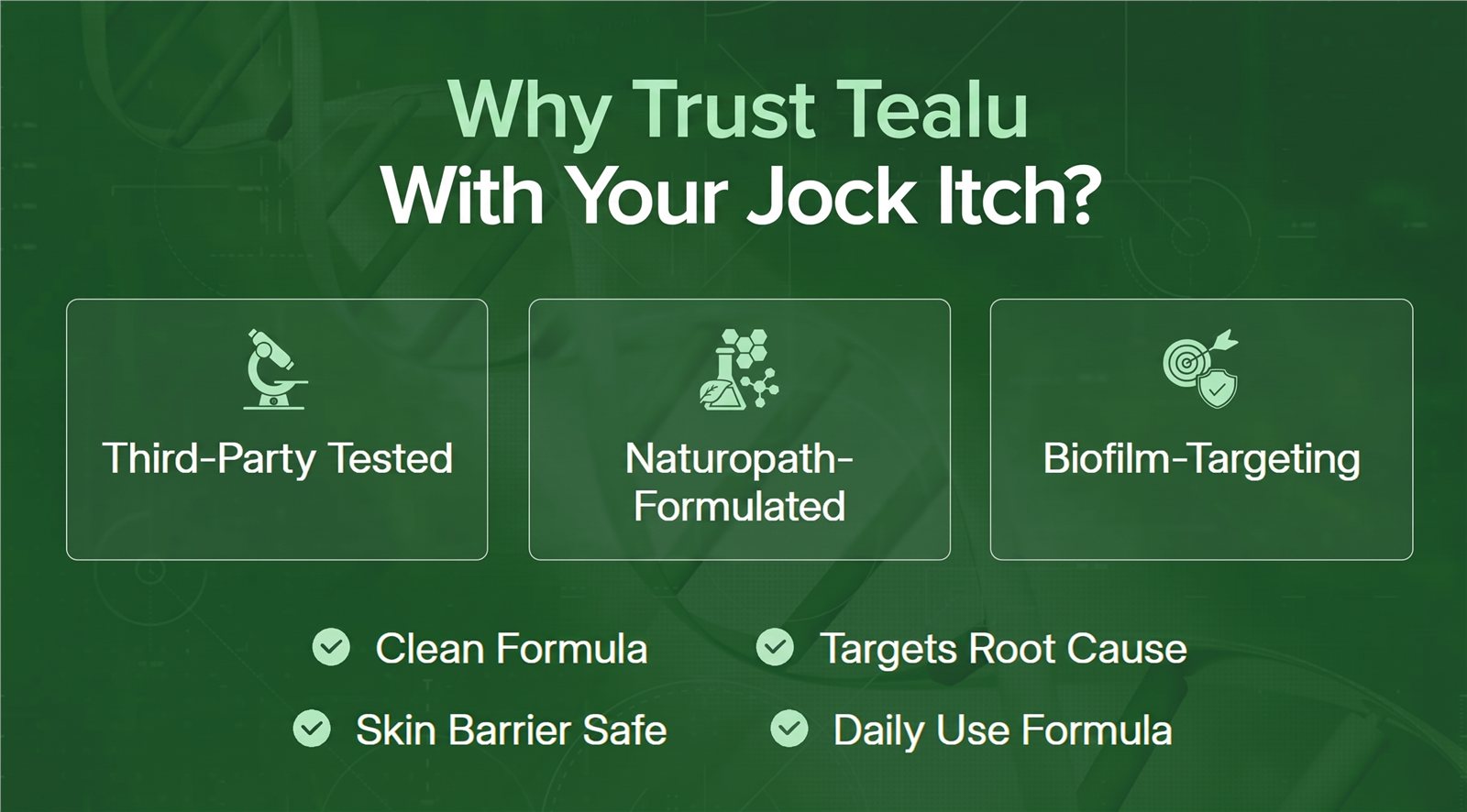 Why trust Tealu with your jock itch: third-party tested, naturopath-formulated, biofilm-targeting